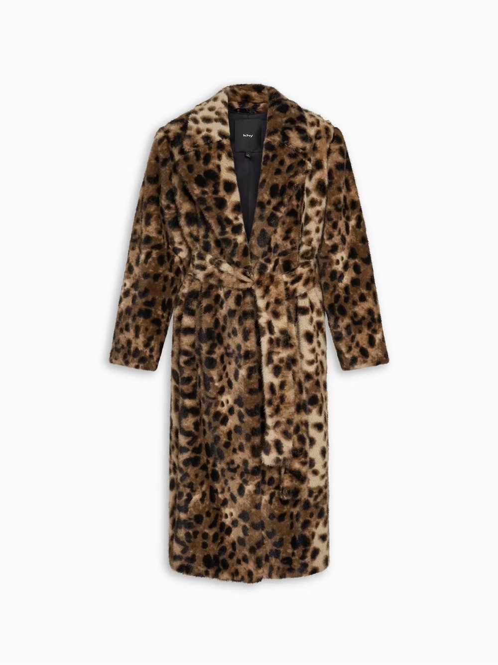 Khy Leopard Print signature Faux Fur Long Coat